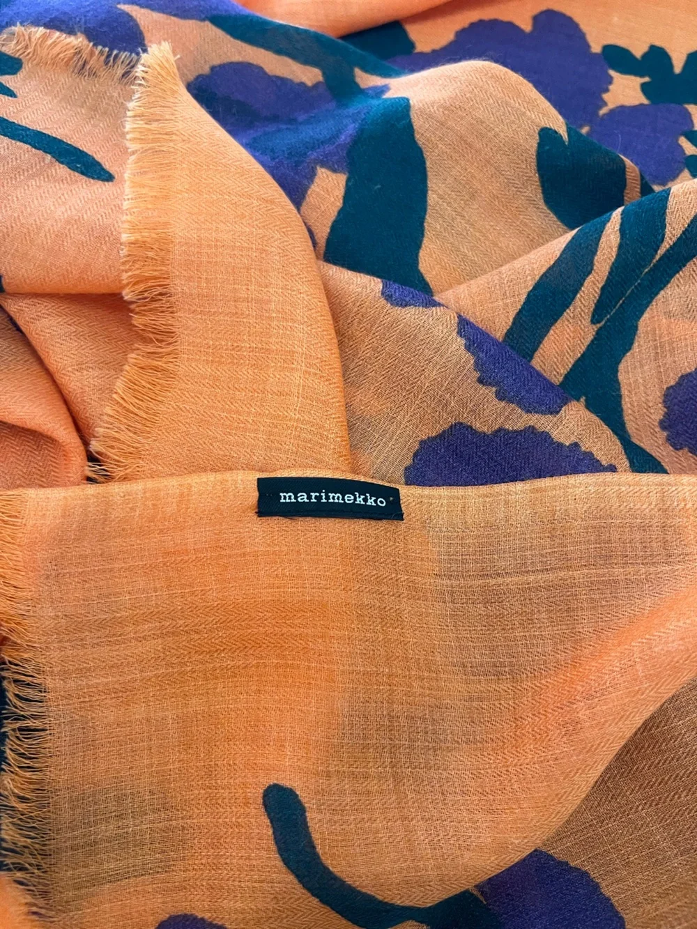 Marimekko Orange Floral Scarf with Purple & Dark Green Prints